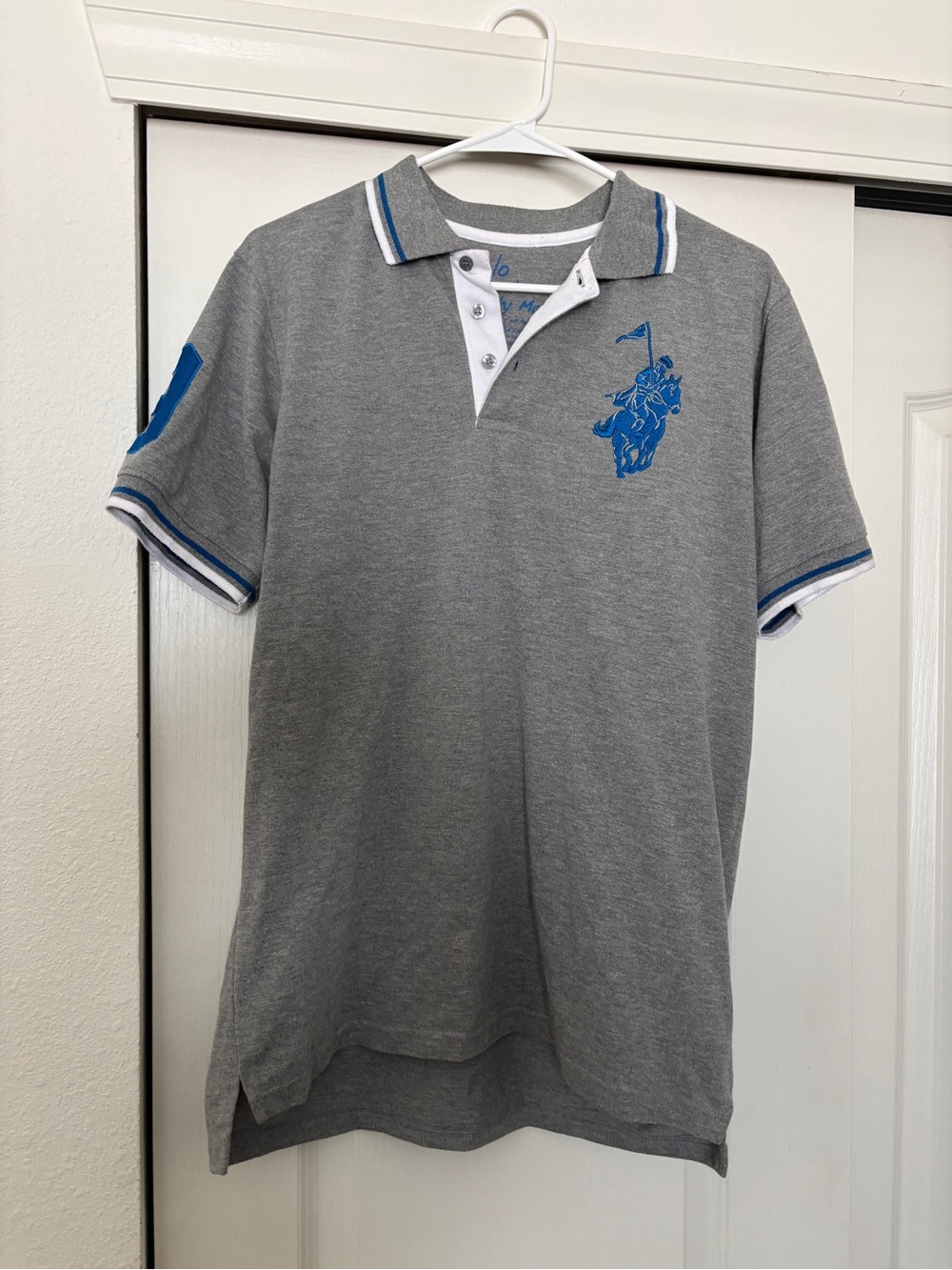 U.S. Polo Assn. Grey Polo with Blue Logo and Trim
